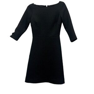 J. Crew black 3/4 sleeve boat neck zip up sheath dress matelasse dress size 00